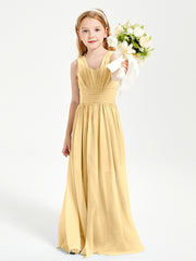 Chic Robes Longues de Demoiselle d'Honneur Junior à Col en V Or