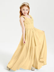 Chic Robes Longues de Demoiselle d'Honneur Junior à Col en V Or