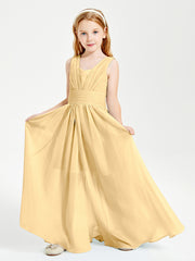 Chic Robes Longues de Demoiselle d'Honneur Junior à Col en V Or