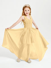 Chic Robes Longues de Demoiselle d'Honneur Junior à Col en V Or