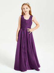 Chic Robes Longues de Demoiselle d'Honneur Junior à Col en V Raisin
