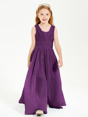 Chic Robes Longues de Demoiselle d'Honneur Junior à Col en V Raisin
