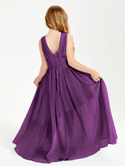 Chic Robes Longues de Demoiselle d'Honneur Junior à Col en V Raisin