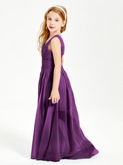 Chic Robes Longues de Demoiselle d'Honneur Junior à Col en V Raisin