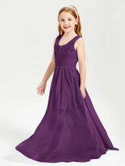 Chic Robes Longues de Demoiselle d'Honneur Junior à Col en V Raisin