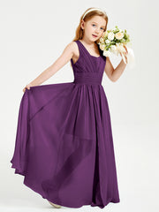 Chic Robes Longues de Demoiselle d'Honneur Junior à Col en V Raisin