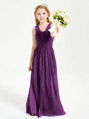 Chic Robes Longues de Demoiselle d'Honneur Junior à Col en V Raisin