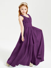 Chic Robes Longues de Demoiselle d'Honneur Junior à Col en V Raisin