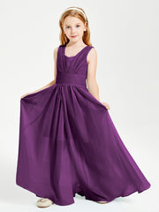 Chic Robes Longues de Demoiselle d'Honneur Junior à Col en V Raisin