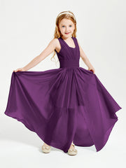 Chic Robes Longues de Demoiselle d'Honneur Junior à Col en V Raisin