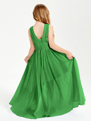 Chic Robes Longues de Demoiselle d'Honneur Junior à Col en V Vert