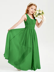 Chic Robes Longues de Demoiselle d'Honneur Junior à Col en V Vert