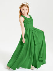 Chic Robes Longues de Demoiselle d'Honneur Junior à Col en V Vert