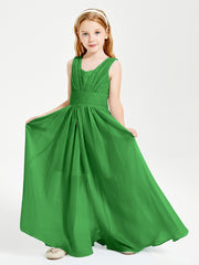 Chic Robes Longues de Demoiselle d'Honneur Junior à Col en V Vert