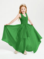 Chic Robes Longues de Demoiselle d'Honneur Junior à Col en V Vert