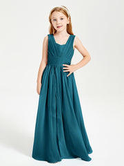 Chic Robes Longues de Demoiselle d'Honneur Junior à Col en V Bleu Encre