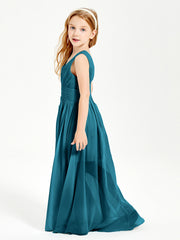 Chic Robes Longues de Demoiselle d'Honneur Junior à Col en V Bleu Encre