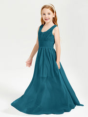Chic Robes Longues de Demoiselle d'Honneur Junior à Col en V Bleu Encre