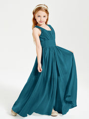 Chic Robes Longues de Demoiselle d'Honneur Junior à Col en V Bleu Encre