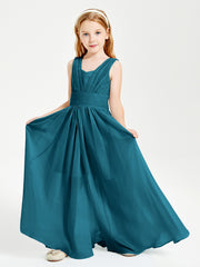 Chic Robes Longues de Demoiselle d'Honneur Junior à Col en V Bleu Encre