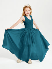 Chic Robes Longues de Demoiselle d'Honneur Junior à Col en V Bleu Encre