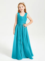 Chic Robes Longues de Demoiselle d'Honneur Junior à Col en V Jade