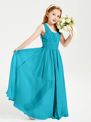 Chic Robes Longues de Demoiselle d'Honneur Junior à Col en V Jade
