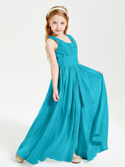 Chic Robes Longues de Demoiselle d'Honneur Junior à Col en V Jade
