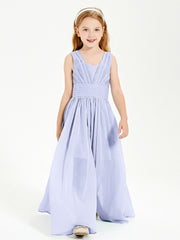 Chic Robes Longues de Demoiselle d'Honneur Junior à Col en V Lavande