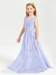Chic Robes Longues de Demoiselle d'Honneur Junior à Col en V Lavande