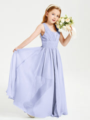 Chic Robes Longues de Demoiselle d'Honneur Junior à Col en V Lavande