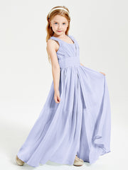 Chic Robes Longues de Demoiselle d'Honneur Junior à Col en V Lavande