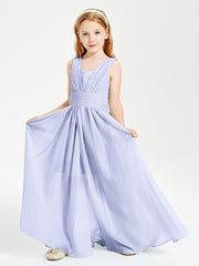 Chic Robes Longues de Demoiselle d'Honneur Junior à Col en V Lavande