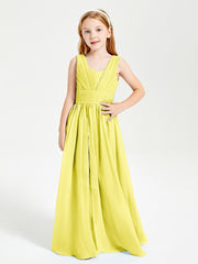 Chic Robes Longues de Demoiselle d'Honneur Junior à Col en V Citron