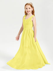 Chic Robes Longues de Demoiselle d'Honneur Junior à Col en V Citron