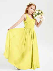 Chic Robes Longues de Demoiselle d'Honneur Junior à Col en V Citron