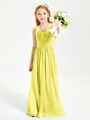Chic Robes Longues de Demoiselle d'Honneur Junior à Col en V Citron
