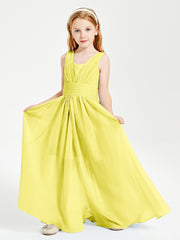 Chic Robes Longues de Demoiselle d'Honneur Junior à Col en V Citron