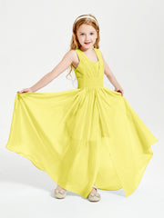 Chic Robes Longues de Demoiselle d'Honneur Junior à Col en V Citron