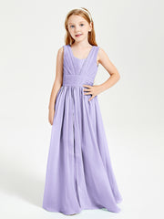 Chic Robes Longues de Demoiselle d'Honneur Junior à Col en V Lilas