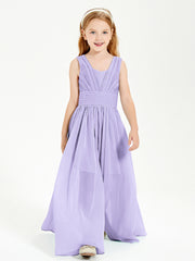 Chic Robes Longues de Demoiselle d'Honneur Junior à Col en V Lilas