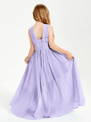 Chic Robes Longues de Demoiselle d'Honneur Junior à Col en V Lilas