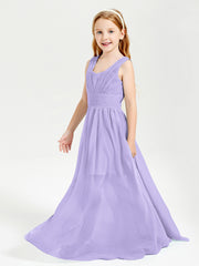 Chic Robes Longues de Demoiselle d'Honneur Junior à Col en V Lilas