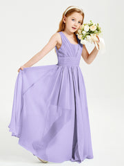 Chic Robes Longues de Demoiselle d'Honneur Junior à Col en V Lilas