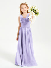 Chic Robes Longues de Demoiselle d'Honneur Junior à Col en V Lilas