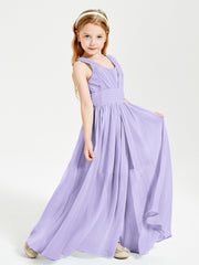 Chic Robes Longues de Demoiselle d'Honneur Junior à Col en V Lilas