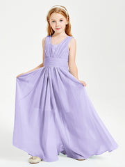Chic Robes Longues de Demoiselle d'Honneur Junior à Col en V Lilas