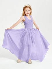 Chic Robes Longues de Demoiselle d'Honneur Junior à Col en V Lilas
