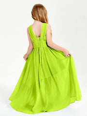 Chic Robes Longues de Demoiselle d'Honneur Junior à Col en V Vert Citron