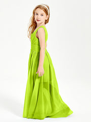 Chic Robes Longues de Demoiselle d'Honneur Junior à Col en V Vert Citron